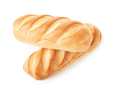 İki somun ekmek, beyaza izole edilmiş, üst manzara.