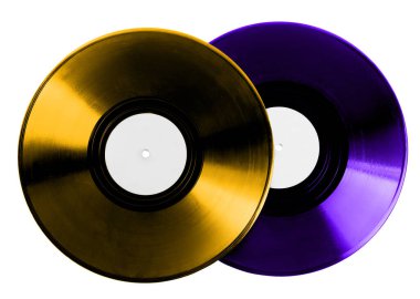 Beyaz arkaplanda iki renkli vinil plak