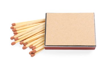 Kibrit ve kutu beyaza izole edilmiş. Tasarım için model