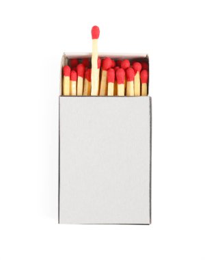 Kutudaki kibritler beyaz, üst görünümde izole edilmiş. Tasarım için model