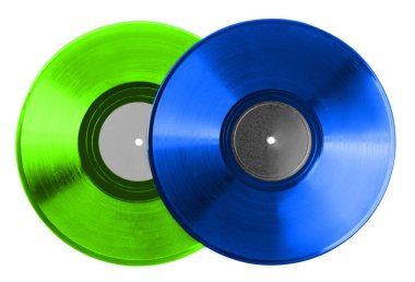 Beyaz arkaplanda iki renkli vinil plak