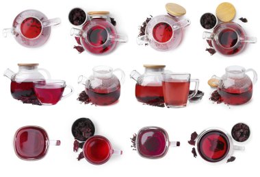 Hibiscus çayı ve kurutulmuş calyces beyaz, set