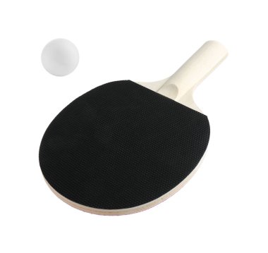 Ping pong raketi ve topu beyaza izole edilmiş.