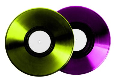 Beyaz arkaplanda iki renkli vinil plak