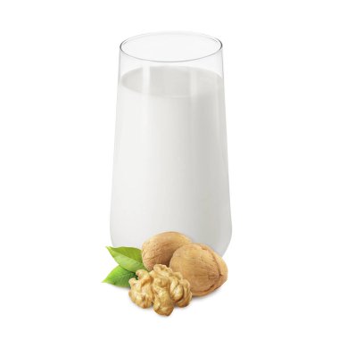 Bardakta fındık sütü ve beyazda ceviz.