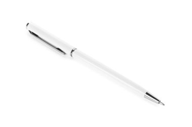 Beyaza izole edilmiş şık bir kalem. Ofis malzemeleri