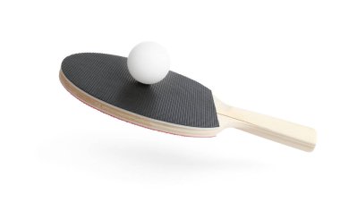 Ping pong raketi ve topu beyaza izole edilmiş.