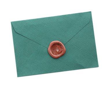 Üzerinde balmumu mühür olan güzel bir davetiye zarfı beyaz, üst görünüm