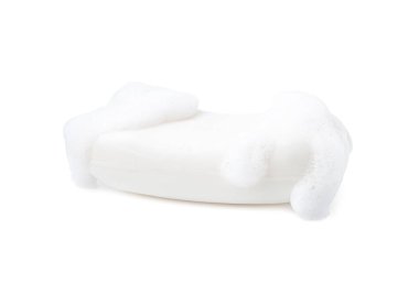 Köpüklü sabun çubuğu beyaza izole edilmiş