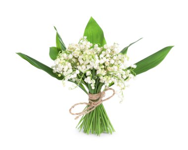 Bir buket güzel zambak vadi çiçekleri bembeyaz