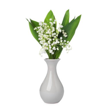 Bir buket güzel zambak vadi çiçekleri bembeyaz