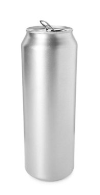 Bir gümüş teneke kutu beyaza izole edilmiş