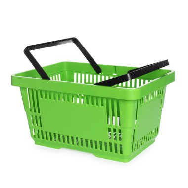 Beyaza izole edilmiş bir yeşil alışveriş sepeti