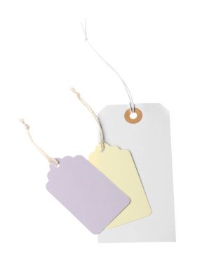 Beyaz üzerine izole edilmiş dizgileri olan farklı boş etiketler