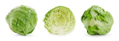 Beyaz zemin üzerinde taze olgun lahanalar, set