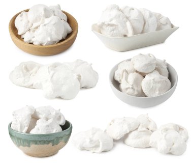 Beyaza izole edilmiş lezzetli kurabiyeler, kolaj.