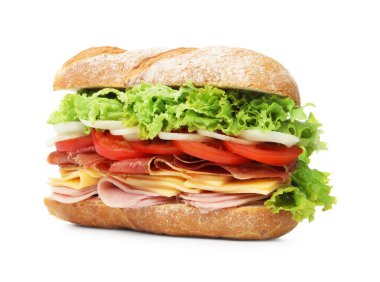 Jambonlu ve sebzeli baget sandviç.