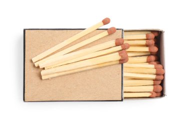 Üst görünümde izole edilmiş kibrit ve kutu