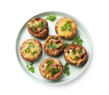 Lezzetli mantarlar beyaz, üst manzara izole