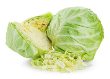 Beyaz üzerinde tüm ve kesilmiş lahanalar izole