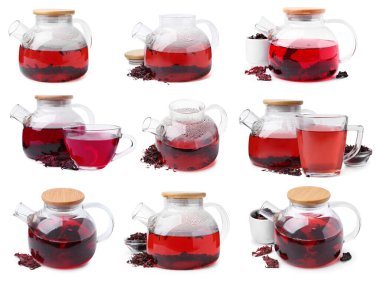 Hibiscus çayı ve kurutulmuş calyces beyaz, set