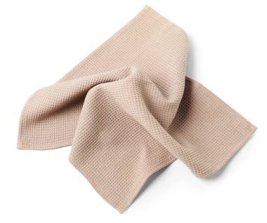 Temiz bej waffle havlusu beyaz, üst görünümde izole