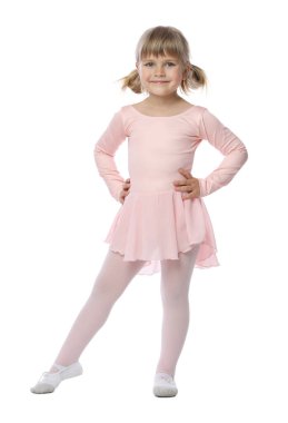 sevimli küçük kız beyaz arka plan üzerinde dans