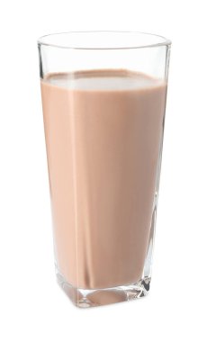 Lezzetli çikolatalı süt, beyaz bardakta.