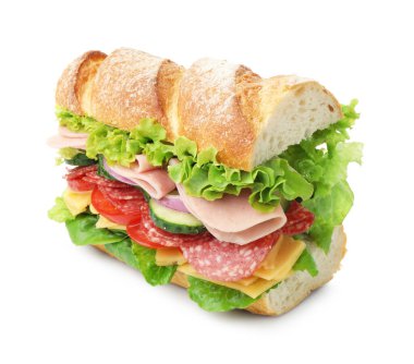 Jambonlu ve sebzeli baget sandviç.