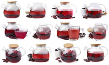 Hibiscus çayı ve kurutulmuş calyces beyaz, set