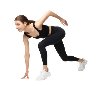 Beyaz arkaplanda başlangıç konumunda çalışan