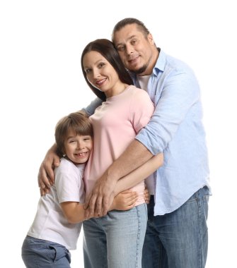 Beyaz arka planda sevimli aile portresi