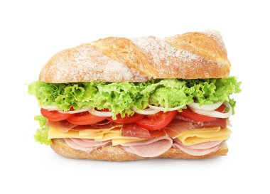 Jambonlu ve sebzeli baget sandviç.