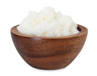 Shea yağı üzerinde beyaz izole kase