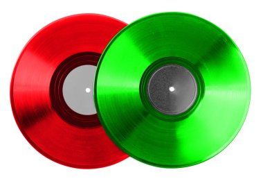 Beyaz arkaplanda iki renkli vinil plak