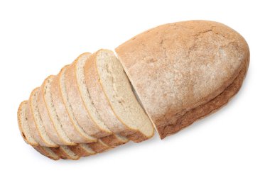 Ekmek dilimleri beyaza izole edilmiş, üst manzara