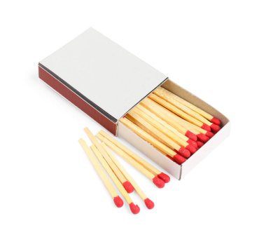 Kibrit ve kutu beyaza izole edilmiş. Tasarım için model