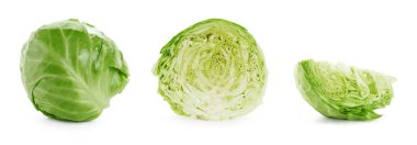 Beyaz zemin üzerinde taze olgun lahanalar, set