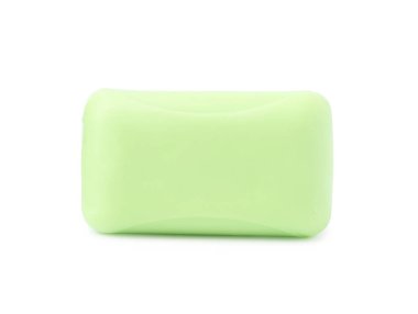 Beyaza izole edilmiş bir sabun çubuğu. Kişisel hijyen ürünleri