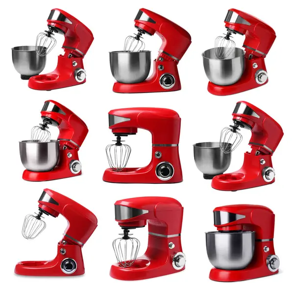 Kırmızı karıştırıcı beyaz üzerine izole edilmiş, kolaj