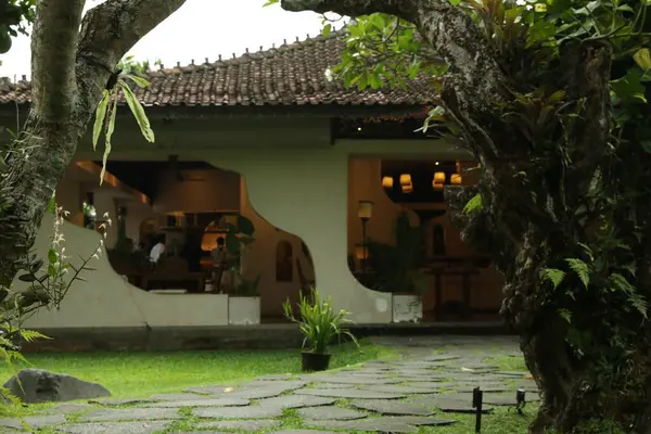 Otel restoranı manzarası ve farklı bitkiler.