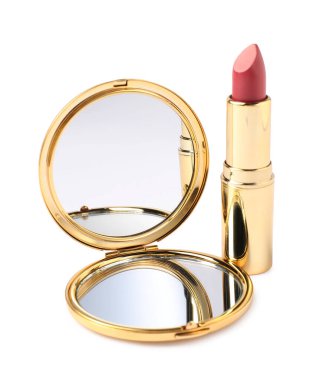 Açık cep aynası ve beyaz ruj.