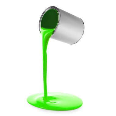 Açık yeşil boya beyaz arkaplandan dökülüyor