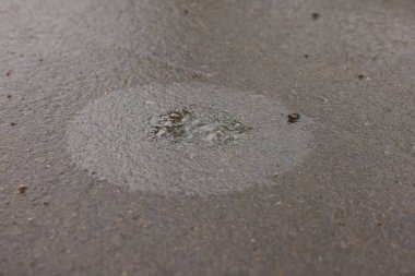 Asfaltta motor yağı lekesi, yakın çekim görüntüsü