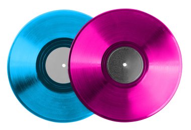 Beyaz arkaplanda iki renkli vinil plak