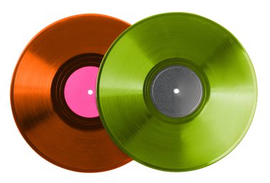 Beyaz arkaplanda iki renkli vinil plak
