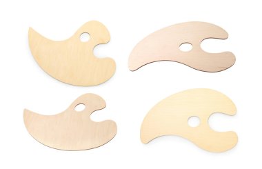 Beyaz üzerine izole edilmiş boş ahşap palet, kolaj