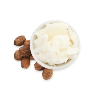 Kasede doğal tereyağı ve beyaz renkli fındıklar.