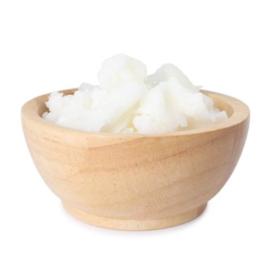 Shea yağı üzerinde beyaz izole kase