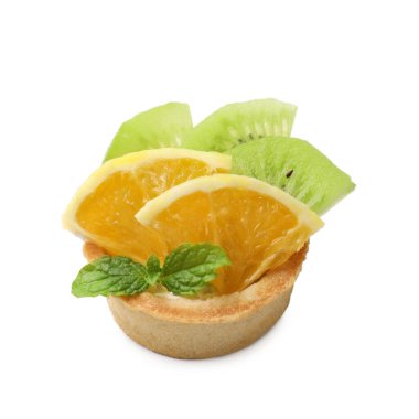 Portakallı tart, kivi ve beyaz üzerine izole edilmiş nane. Tatlı nefis.